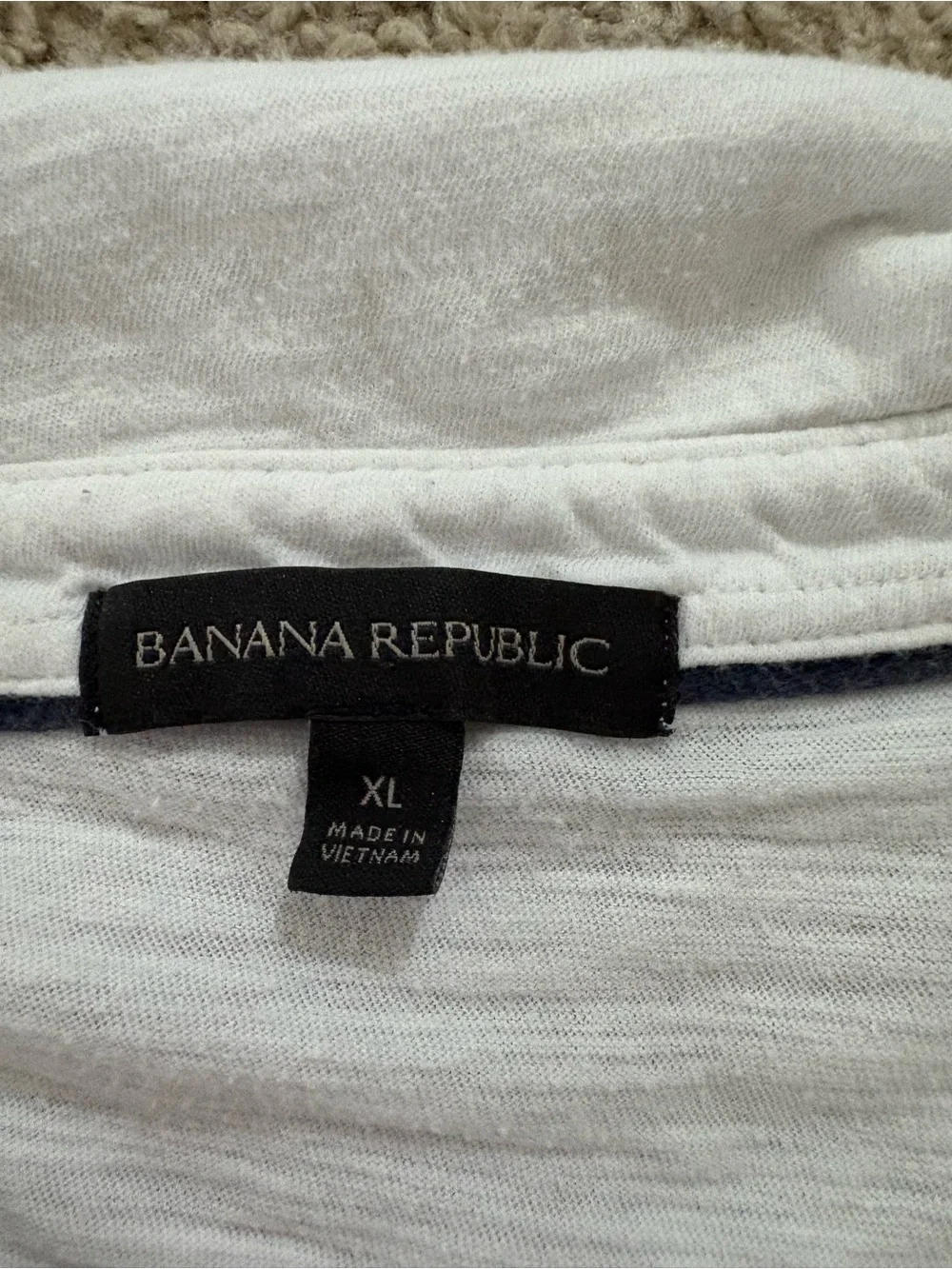 Banana Republic White Polo with Red and Navy Stripe Detail